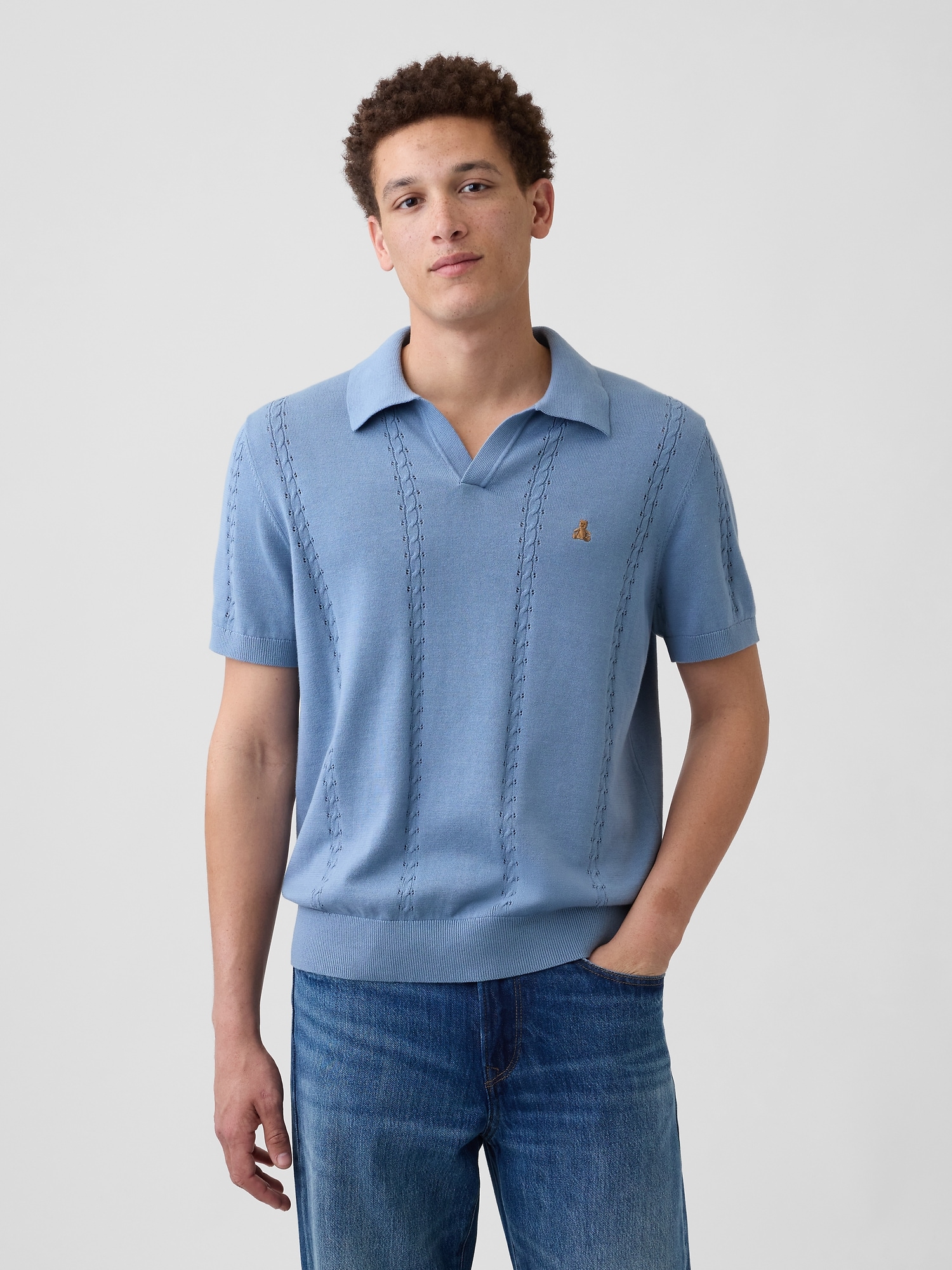 Relaxed Johnny Yaka Pointelle Triko Polo T-Shirt product image