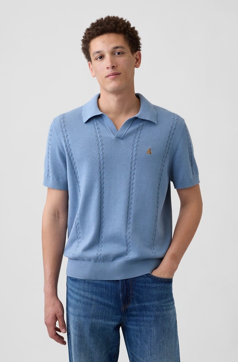  Relaxed Johnny Yaka Pointelle Triko Polo T-Shirt