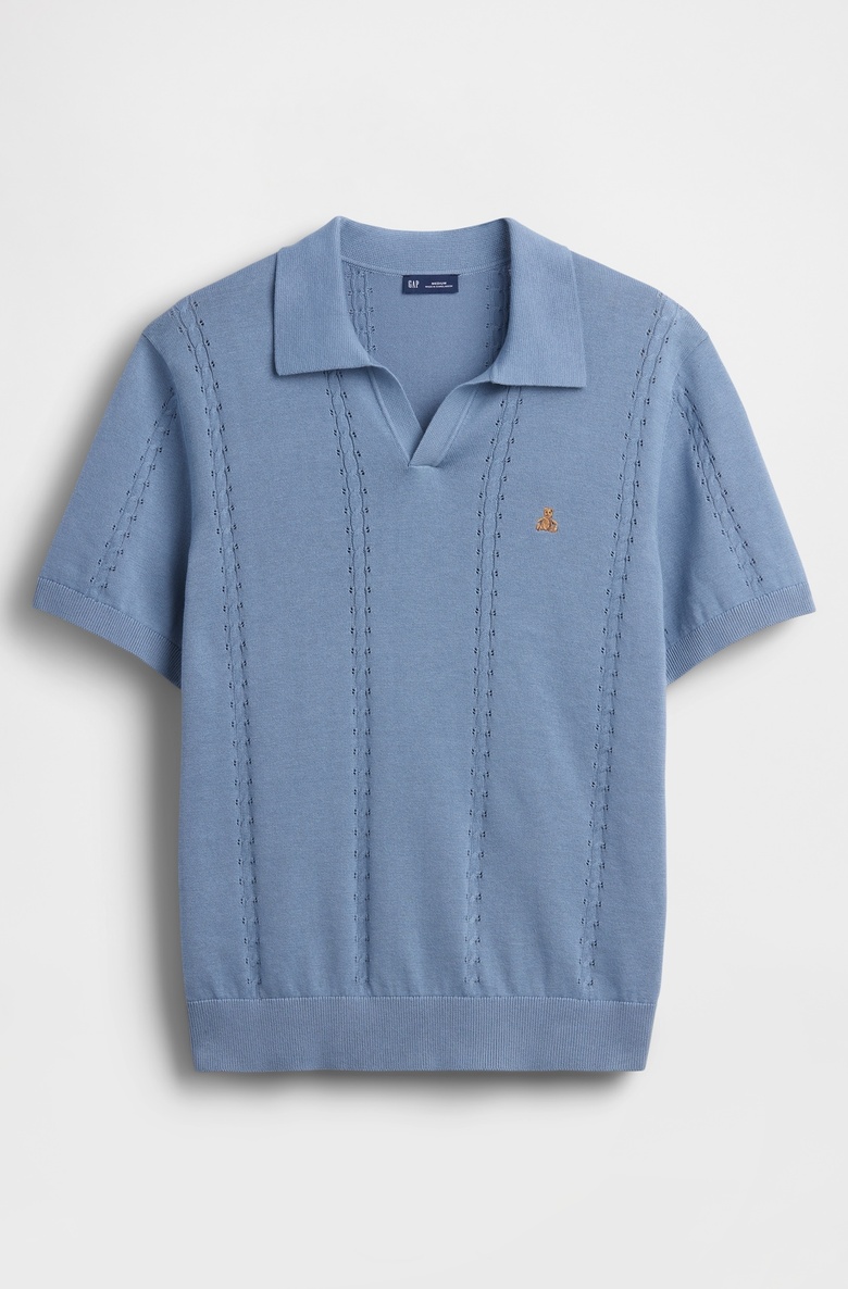  Relaxed Johnny Yaka Pointelle Triko Polo T-Shirt