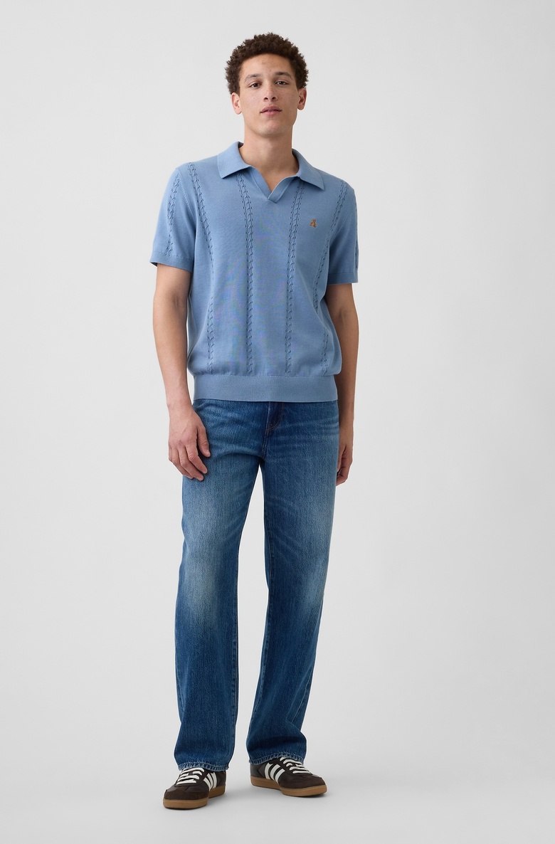  Relaxed Johnny Yaka Pointelle Triko Polo T-Shirt